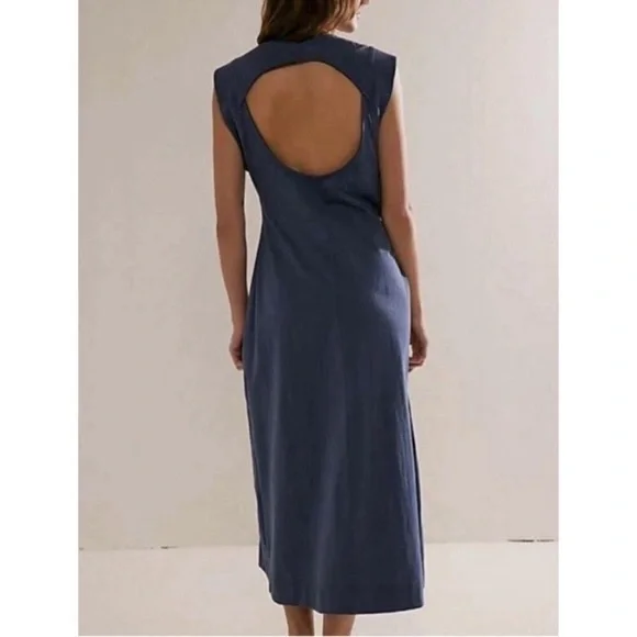 Free People Beach Simone Midi Dress Navy Small - Picture 2 of 9